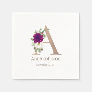 Monogrammed floral bouquet custom letter A Napkin