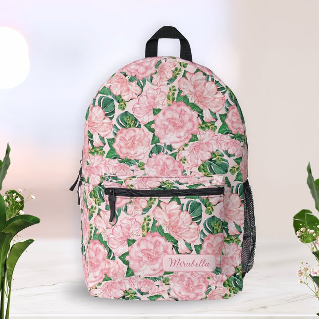 Monogrammed Floral Elegant Pink Printed Backpack (Creator Uploaded)