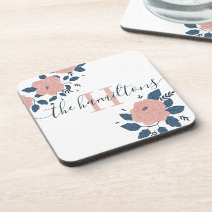 Monogrammed Floral Hard plastic coaster