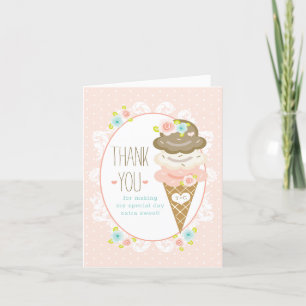 Monogrammed Floral Ice Cream Cone Shower Thank You Card