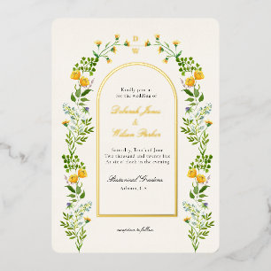 Monogrammed Floral in Arch frame Foil Invitation