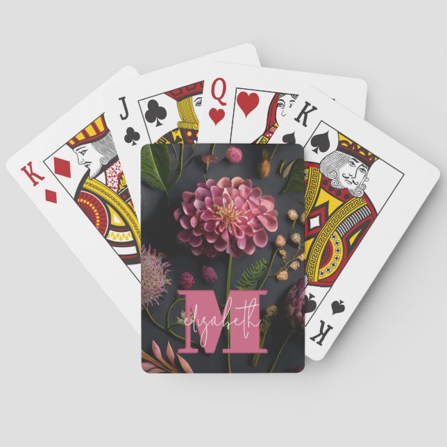 Monogrammed Floral Playing Cards (Back)