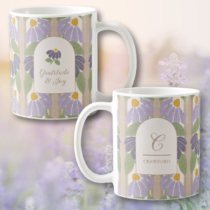 Monogrammed Floral Stripe Mug – Personalized Gift