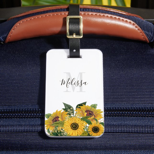 Monogrammed Floral Sunflowers Passport  Luggage Tag (Front Insitu 2)
