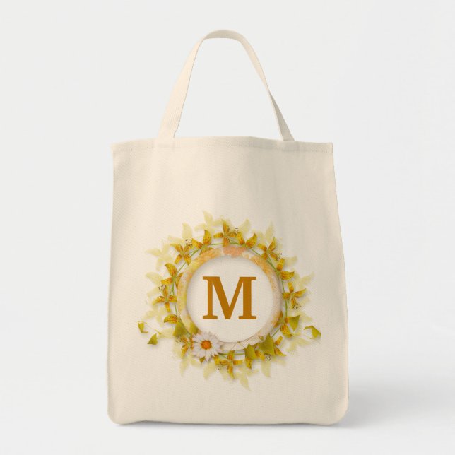 Monogrammed Floral  Tote Bag (Front)
