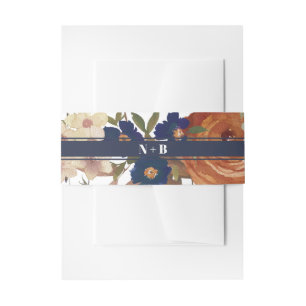 Monogrammed Floral Wedding Invitation Belly Band