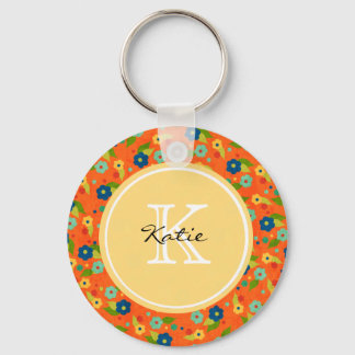 Monogrammed Flower Key Ring
