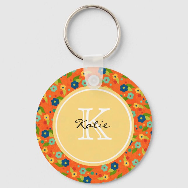 Monogrammed Flower Key Ring (Front)