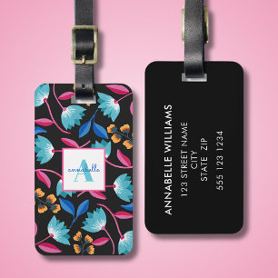 Monogrammed Folk Art Floral Pattern Luggage Tag
