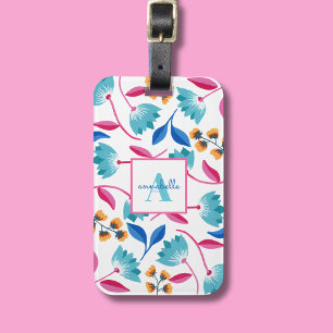 Monogrammed Folk Art Floral Pattern Luggage Tag