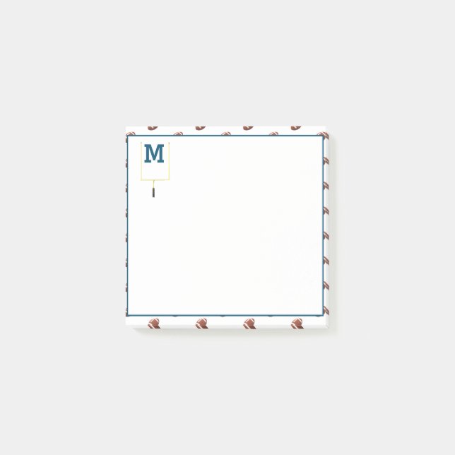 Monogrammed Football Themed Post-it Notes (Front)