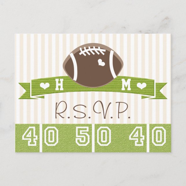 Monogrammed Football Wedding RSVP Postcard (Front)