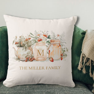 Monogrammed Forest Floral Botanical Family Name Cushion