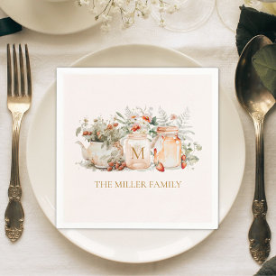 Monogrammed Forest Floral Botanical Family Name Napkin