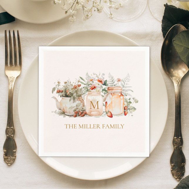 Monogrammed Forest Floral Botanical Family Name Napkin (In situ)