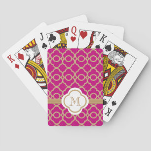 Monogrammed Fuchsia Gold Moroccan Playing Cards
