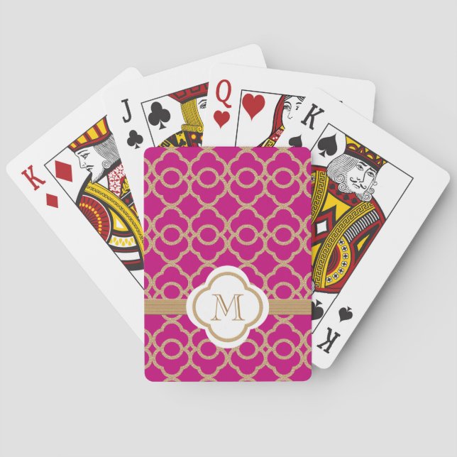 Monogrammed Fuchsia Gold Moroccan Playing Cards (Back)