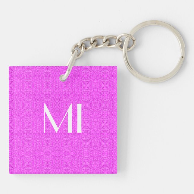 Monogrammed Fun Elegant Abstract Pink Pattern Key Ring (Back)