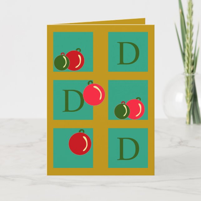 Monogrammed Fun Ornaments Red Green Gold Christmas Card (Front)