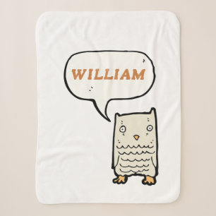 Monogrammed funny hand drawn little owl sherpa blanket