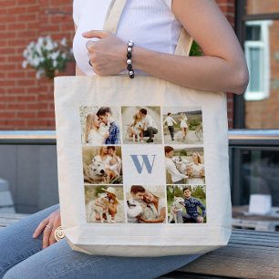Monogrammed Gallery of 8 Personalized Photos Tote Bag