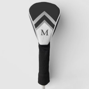 Monogrammed Geometric Chevron Black Silver Marble Golf Head Cover