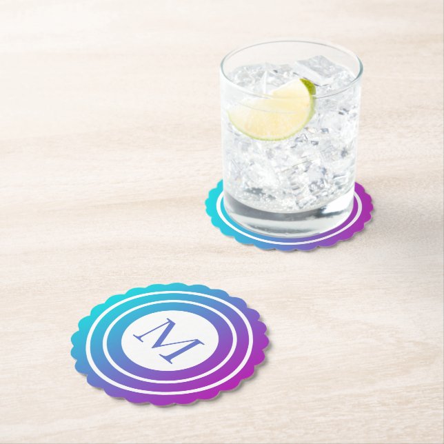 Monogrammed Geometric Multicolor Gradient Paper Coaster (Insitu)