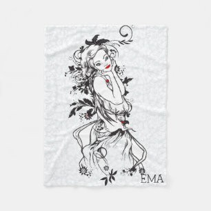 Monogrammed Girl With Red Lips Fleece Blanket