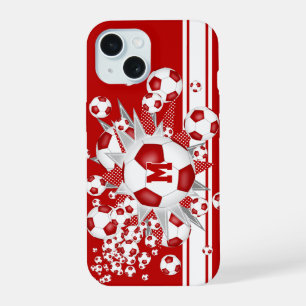 monogrammed girls soccer ball blowout red iPhone 15 case
