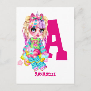 Monogrammed Girls Unicorn Cute Pretty Personalised Postcard