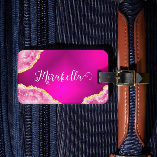 Monogrammed Girly Hot Pink Bright Luggage Tag (Front Insitu 4)
