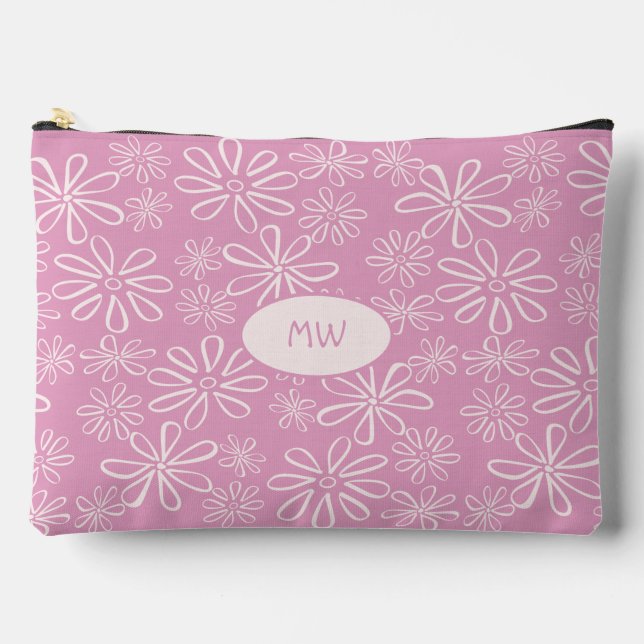 Monogrammed Girly Pink Blush Floral Pattern  Accessory Pouch (Front)