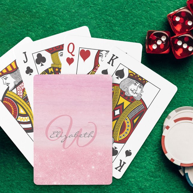 Monogrammed Girly Pink Ombre Shimmer Playing Cards (Creator Uploaded)