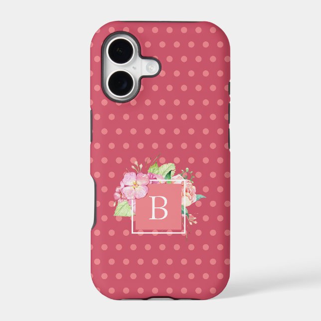 Monogrammed Girly Pink & Pink Coral Floral (Back)