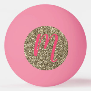 Monogrammed Glitter Elegant Pink and Gold Ping Pong Ball