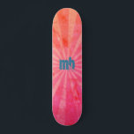 Monogrammed Glowing Sunset Rays Skateboard<br><div class="desc">A modern grunge ray pattern in orange and pink with a fun editable monogram in grey. Personalise by editing the text in the text box or delete text for no monogram.</div>