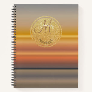Monogrammed Gold And Grey Sunset Linear Gradients Notebook