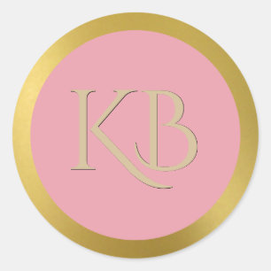 Monogrammed Gold and Pink Stickers