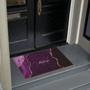 monogrammed gold and purple agate doormat