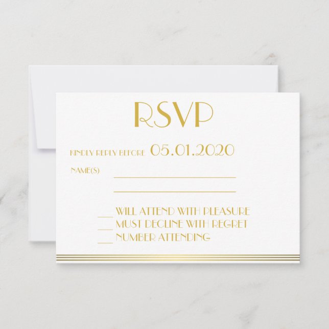 Monogrammed Gold Black Great Gatsby Wedding RSVP Card (Front)