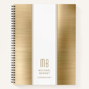 Monogrammed Gold Brushed Metallic Business Notebook