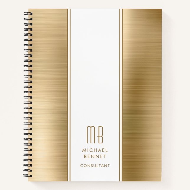 Monogrammed Gold Brushed Metallic Business Notebook (Front)