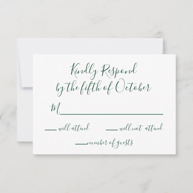Monogrammed Gold Crest and Green Wedding rsvp Card (Front)