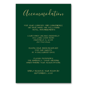 Monogrammed Gold Crest Green accommodation cards