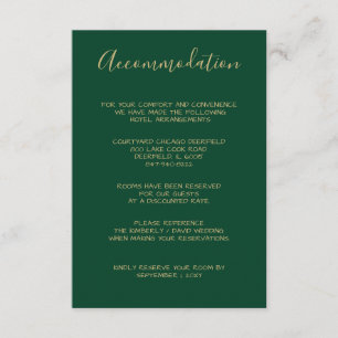 Monogrammed Gold Crest Green accommodation cards