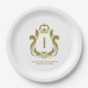 Monogrammed Gold Crest Paper Plate