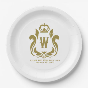 Monogrammed Gold Crest Paper Plate