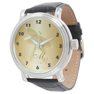 Monogrammed Gold Dragonfly Watch