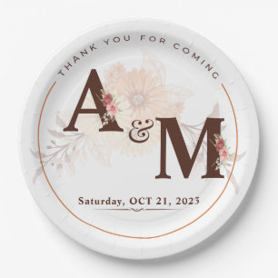 Monogrammed Gold Elegant Wedding Paper Plate