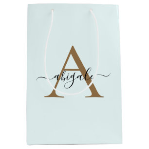 Monogrammed Gold Frost White Minimal Elegant Medium Gift Bag